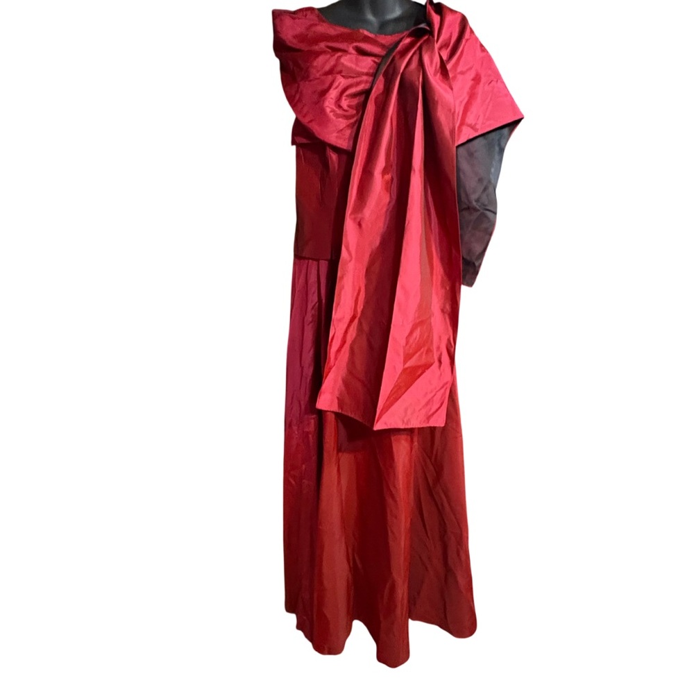 red two-piece formal gown is a vintage set by JS Collections size 14 formal